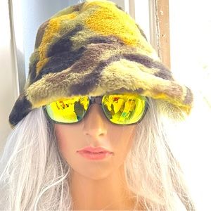 Faux Fur Hat Green Camoflage